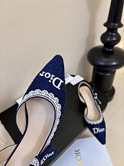 Colestore Dior J'Adior Slingback Pump Blue Dior Oblique Embroidered Cotton and White Lace - 5