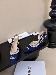 Colestore Dior J'Adior Slingback Pump Blue Dior Oblique Embroidered Cotton and White Lace - 4