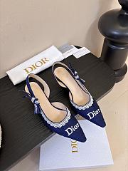 Colestore Dior J'Adior Slingback Pump Blue Dior Oblique Embroidered Cotton and White Lace - 3