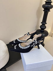 Colestore Dior J'Adior Slingback Pump Black Dior Oblique Embroidered Cotton and White Lace - 6