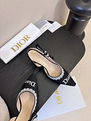 Colestore Dior J'Adior Slingback Pump Black Dior Oblique Embroidered Cotton and White Lace - 2