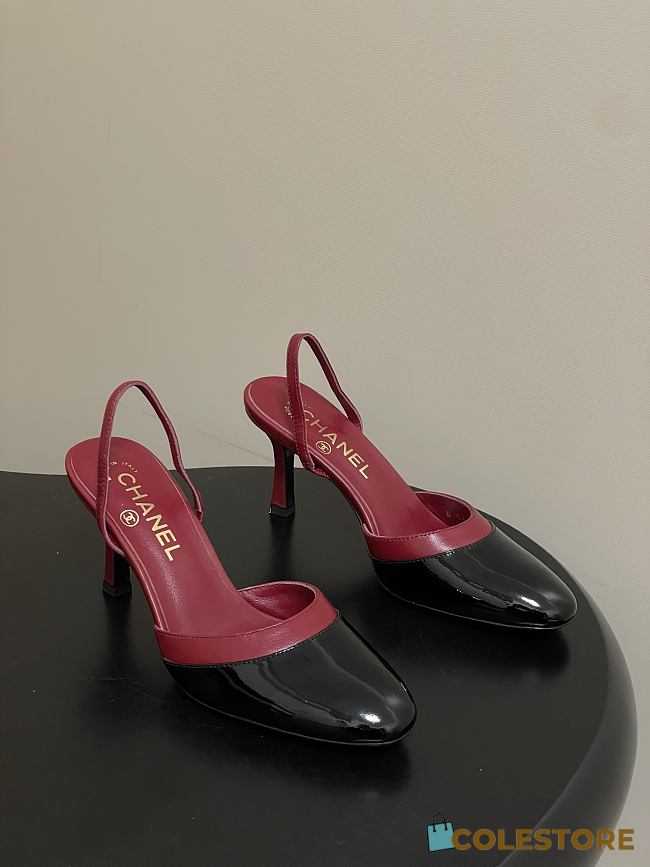 Colestore Chanel Slingbacks Goatskin & Patent Calfskin Red & Black 7.5cm - 1
