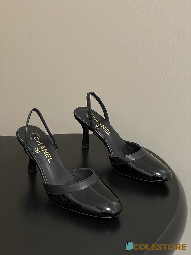 Colestore Chanel Slingbacks Goatskin & Patent Calfskin Black 7.5cm - 1
