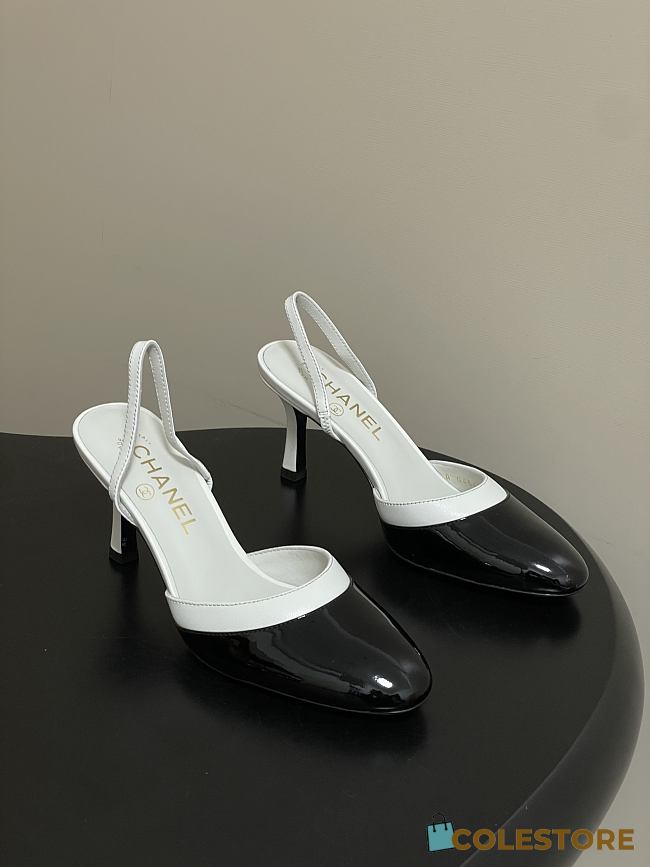 Colestore Chanel Slingbacks Goatskin & Patent Calfskin White & Black 7.5cm - 1