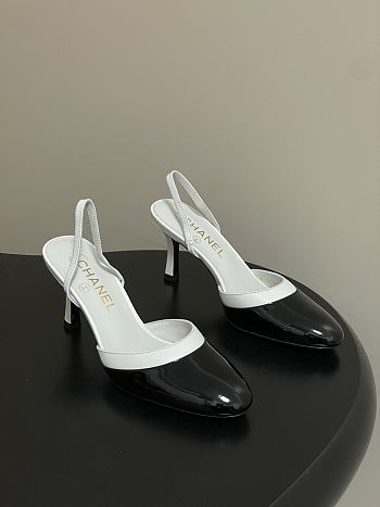 Colestore Chanel Slingbacks Goatskin & Patent Calfskin White & Black 7.5cm