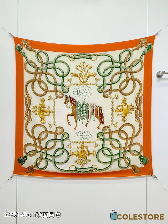 Colestore   Hermes Palefroi Shawl 140 Orange/Ivory/Green - 1