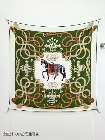 Colestore   Hermès Palefroi Shawl 140 blanc / vert loden / gris argent