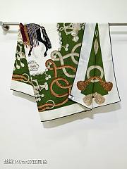 Colestore   Hermès Palefroi Shawl 140 blanc / vert loden / gris argent - 5