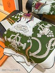 Colestore   Hermès Palefroi Shawl 140 blanc / vert loden / gris argent - 4