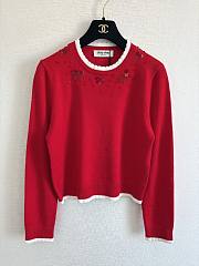 Colestore Miu Miu Red Embellished Trim Sweater - 1