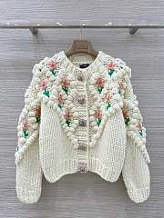 Colestore Chanel White Knit Floral Embroidered Cardigan - 1