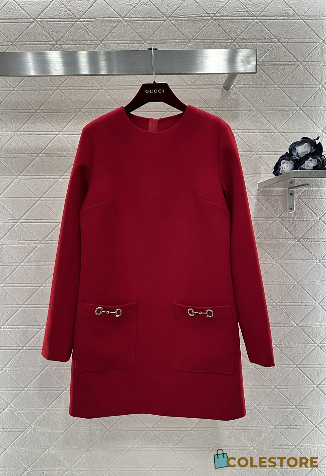 Colestore Gucci Silk Georgette Dress with Horsebit in Rosso Ancora Red  - 1