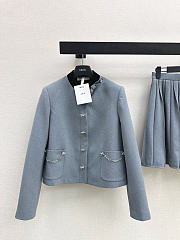 Colestore Dior Cropped Jacket Blue Virgin Wool Tweed - 1