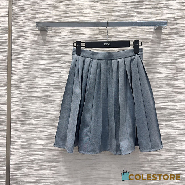 Colestore  Dior Pleated Miniskirt Blue Virgin Wool Tweed - 1