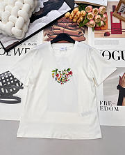 Colestore Dior Dioramour Fitted T-Shirt White Cotton Jersey with Multicolor Floral Heart Motif - 1