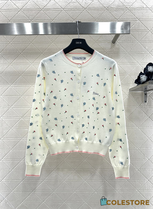 Colestore Dior Dioramour Embroidered Cardigan with Multicolor Doves & Roses Motif - 1