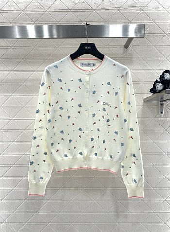 Colestore Dior Dioramour Embroidered Cardigan with Multicolor Doves & Roses Motif