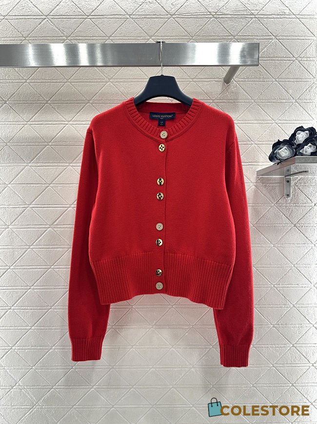 Colestore Louis Vuitton Monogram Patterned Knitted Cardigan Red - 1