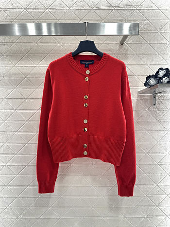 Colestore Louis Vuitton Monogram Patterned Knitted Cardigan Red