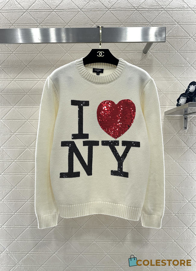 Colestore Chanel I Love NY Relaxed Knitted Crewneck Sweater - 1