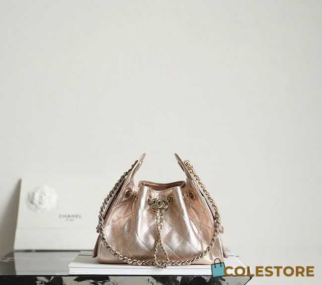 Colestore Chanel 25 Mini Handbag, Metallic Grained Calfskin & Silver-Tone Metal Rose Gold 20 x 22 x 12.5cm - 1