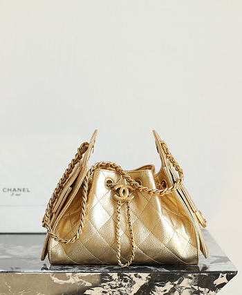 Colestore Chanel 25 Mini Handbag  Metallic Grained Calfskin & Gold Metal Gold 20 x 22 x 12.5cm