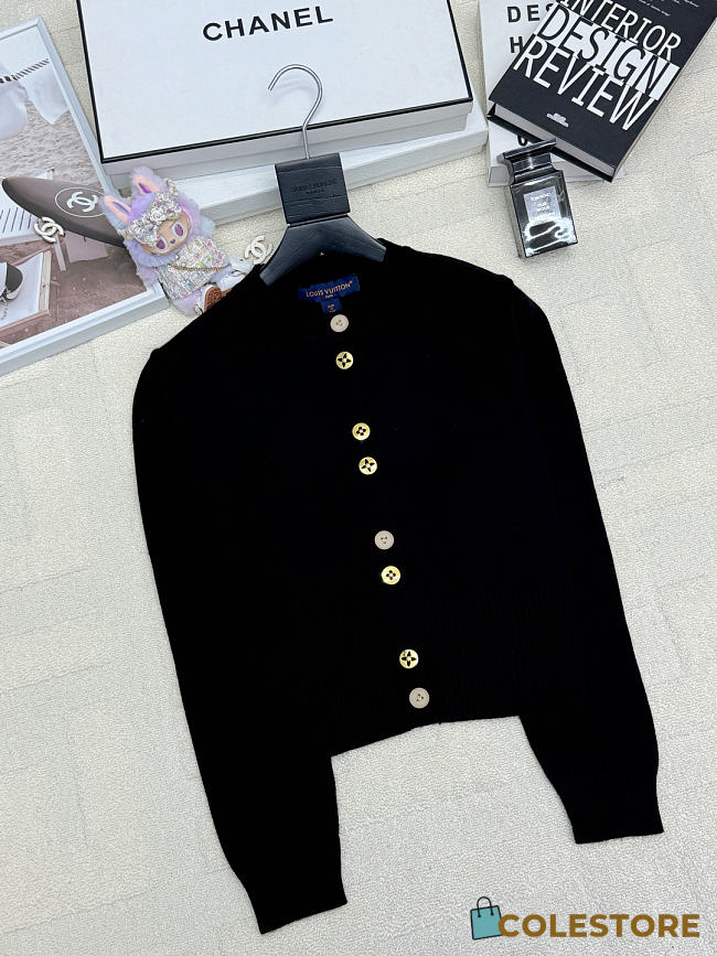 	 Colestore Louis Vuitton Monogram Patterned Knitted Cardigan Black - 1