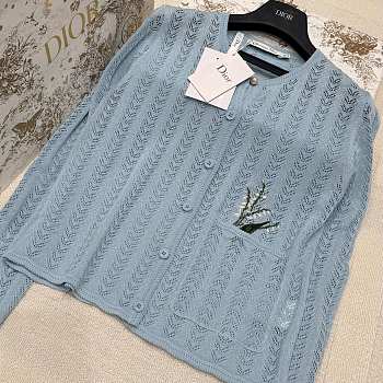 Colestore Dior Fitted Cardigan Blue Cotton-Blend Crochet