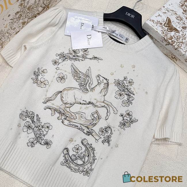 Colestore Dior Pegasus Motif Short-Sleeve Knit Top - 1