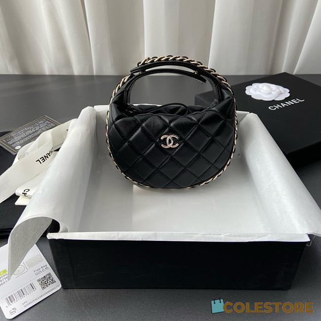 Colestore Chanel Chain Around Mini Pouch Black Lambskin Light Gold Hardware 16x16x5.5cm - 1