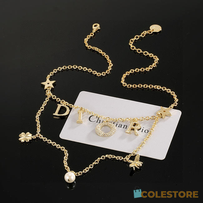 Colestore Dior Necklace In Double Chain Gold Finish Metal With A White - 1