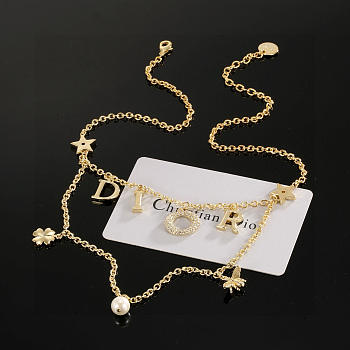 Colestore Dior Necklace In Double Chain Gold Finish Metal With A White