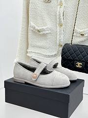 Colestore Chanel Light Grey Suede Shearling Fur Mary Jane Moccasin Ballet Loafer Flat - 1