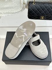 Colestore Chanel Light Grey Suede Shearling Fur Mary Jane Moccasin Ballet Loafer Flat - 4