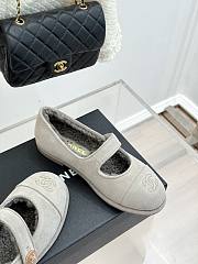 Colestore Chanel Light Grey Suede Shearling Fur Mary Jane Moccasin Ballet Loafer Flat - 5