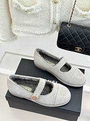 Colestore Chanel Light Grey Suede Shearling Fur Mary Jane Moccasin Ballet Loafer Flat - 2