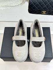 Colestore Chanel Light Grey Suede Shearling Fur Mary Jane Moccasin Ballet Loafer Flat - 3