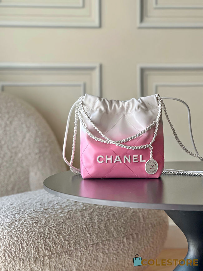 Colestore Chanel 22 Mini Handbag White & Pink Gradient Shiny Calfskin 19x20x6cm - 1