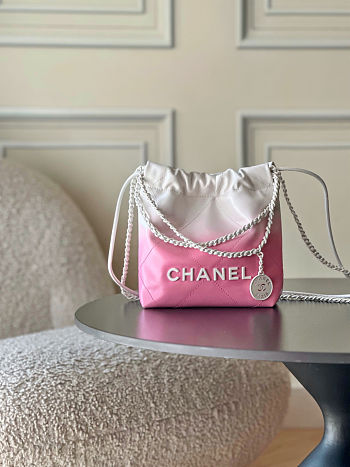 Colestore Chanel 22 Mini Handbag White & Pink Gradient Shiny Calfskin 19x20x6cm