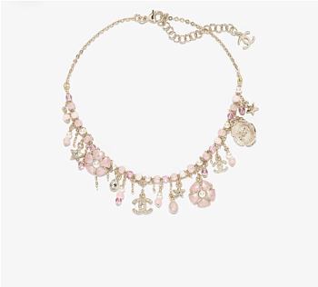 Colestore Chanel Necklace Metal, Glass pearls, High-grade resin & Stone beads  Gold, Pearl White, Pink & Transparent