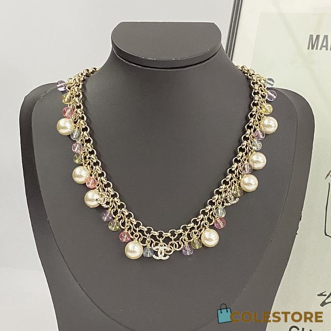 Colestore Chanel Necklace  Metal, Glass Pearls & Strass  Gold, Multicolor, Pearly White & Crystal - 1