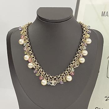 Colestore Chanel Necklace  Metal, Glass Pearls & Strass  Gold, Multicolor, Pearly White & Crystal