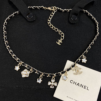 Colestore Chanel Necklace  Metal, Calfskin, Glass Pearl & Gemstones  Gold, Black, Pearl White, Crystal White