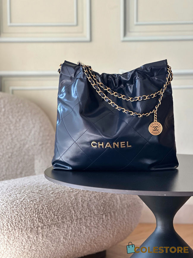 Colestore Chanel bag 22   Glossy calfskin leather & gold-plated metal  Navy Blue 39x42x8cm - 1