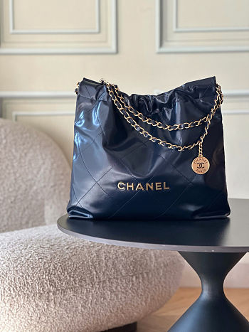 Colestore Chanel bag 22   Glossy calfskin leather & gold-plated metal  Navy Blue 39x42x8cm