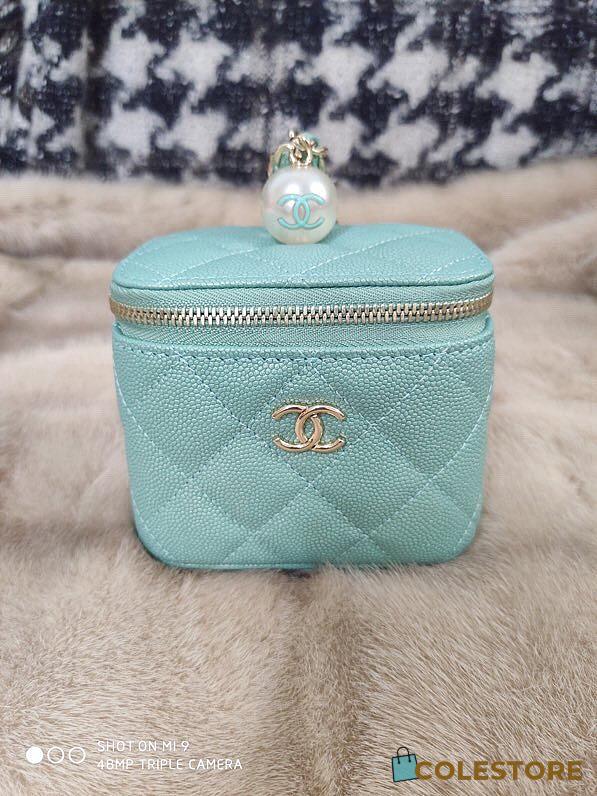 Colestore Chanel Interlocking CC Pearl On Top Vanity Case Mini Blue 11cm - 1