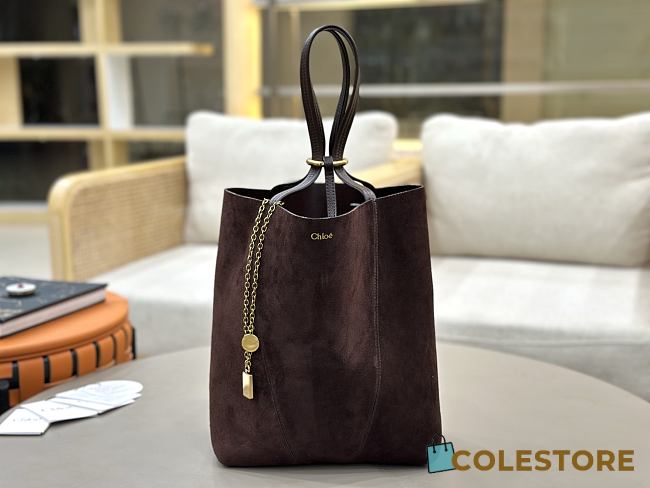 Colestore Chloé Spin tote Bag in Grained & Suede Leather Chocolate 27x30x14 cm - 1