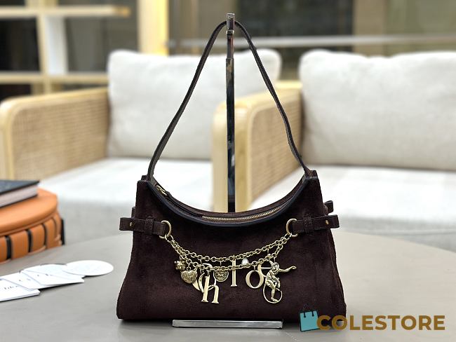 Colestore Chloé Charms Hobo Bag in Suede Leather Dark Brown 28.5x18x10cm - 1