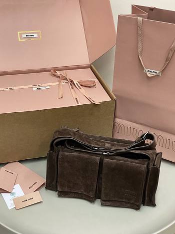 Colestore Miu Miu Dark Brown Utilitaire Suede Shoulder Bag 14.5×26×9.5cm