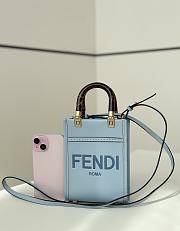 Colestore Fendi Sunshine Shopper Mini Handbag Blue Leather 13×6×18cm - 1